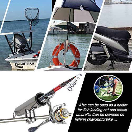 AMYSPORTS Stainless Steel Trolling Rod Holder Clamp Side Mount Fishing Pole Holders Adjustable Kayak Rail Rods Supporters Boat Sailboat for Boating - size: Size2PCS