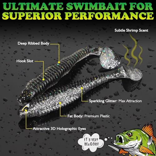 LUCKYFISHING Paddle Tail Swimbaits 10/16/20 PCS Fishing Lures Soft Plastic Lures for Trout Crappie Walleye Soft Baits for Bass Fishing Freshwater Saltwater 4.1/3.5/3/2.5 Inch - color: Black Silver, size: 3.5 inch-10pcs