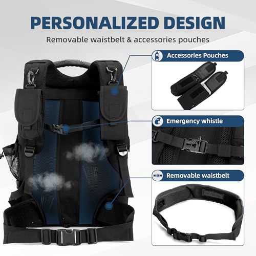 gracedon Men’s Military Style Backpack, 3-5 Day 1000D Water Resistant Tactical Pack with Zinc Alloy Zippers, Hidden Pocket & D-Ring Accessories for Outdoor Sports (Black1)