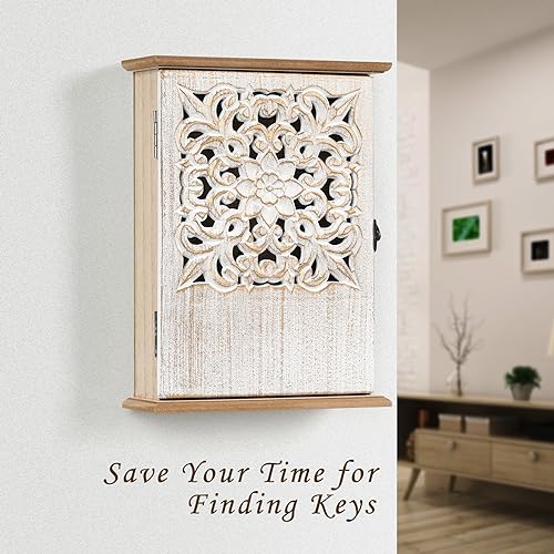 Key Holder for Wall Decorative Key Box Key Cabinet, Wooden Key Hooks Wall Mounted Key Hangers Rustic Key Rack with 6 Key Hooks for Home Office Entryway, Christmas Housewarming Gift - color: Retro Gold