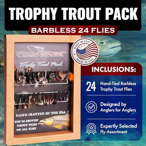 RoxStar Fly Shop Trophy Trout Top Wet & Dry Flies for Trout. Proven Nationwide to Catch Fish! Tied in-House Never Outsourced Fly Fishing Gift