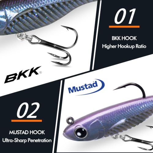 TRUSCEND Duramax TPE Soft Fishing Lures with BKK Hooks, Easy Catch Curly & T-Tail for Trembly Sinking & Vibrating Swim, UV or Glow Effect for All Conditions, Pre-rigged Swimbait for Bass Trout Crappie - color: A3-4"-1/2oz