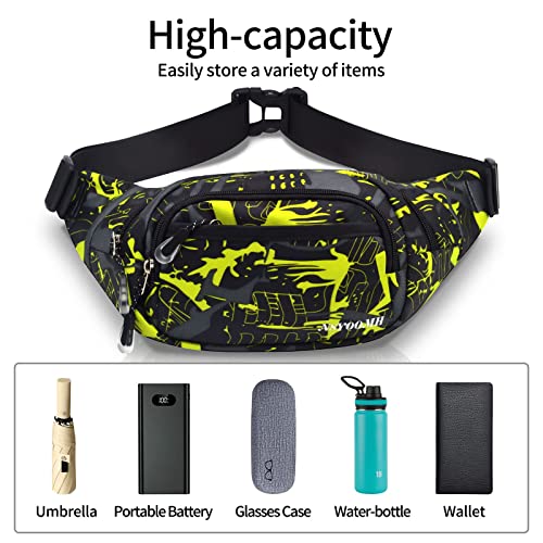 Crossbody Fanny Pack for Men, 5-Zipper Pockets Waist Bag, Belt Bag for Running Cycling Travel Walking Hiking Fishing Camping Green - color: Fluorescent Green