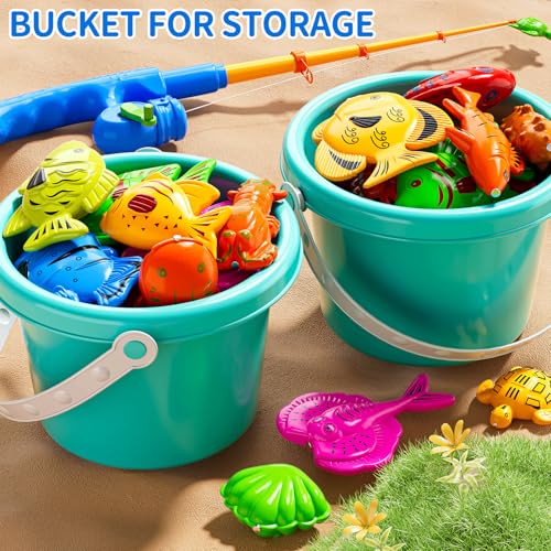 TEMI Magnet Fishing Game for Kids 4-8, Fish Toys for Kids 3-5, Bathtub Floating Fishing Pole, Water Table Pool with Rod Net, Summer Water Play Indoor and Outdoor, Gifts for Holiday for Boy and Girls - size: Round Pool