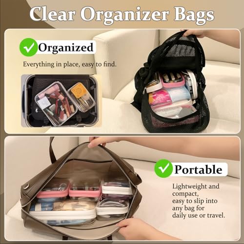 4 pcs Clear Zipper Pouches, Hard Shell Zipper Case, Makeup Organizer Travel Toiletry bag, Diaper Bag, Travel Organizer, Clear Cosmetic Bag,Toy Storage Bins (M+3S Pink) - color: Pink, size: M+3S