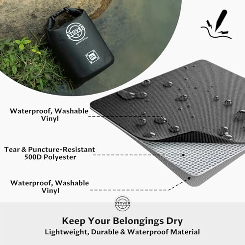 STOVER 5/10/25/30/40/55L Waterproof Dry Bag, Small Lightweight Roll Top Dry Bag Backpack w/Waterproof Phone Case, Kayaking, Travel, Hiking, Fishing, Tubing, Camping, the Beach, Men/Women (Black) - color: 5l Black, size: 5L