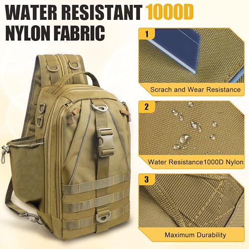 SILANON Fishing Tackle Backpack Wateproof Fishing Backpack with Rod Holder Lightweight Sling Tackle Bag Gift for Men - size: Large (9.84*6.3*15.7 In)