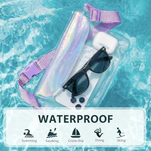 IP68 Waterproof Phone Pouch Case Three-Layer Seal for iPhone 17 16 Pro Max/15/14, IP68 Travel Cellphone Dry Bag Beach Cruise Ship Essential Fanny Pack with Crossbody Lanyard, Iridescent - color: A9- Iridescent Fanny Pack