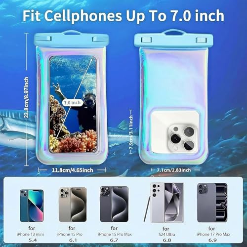 Floatable Soap Bubble Waterproof Phone Pouch/Case with Crossbody Lanyard for iPhone 17 16 Pro Max/15 Pro/14/13/12, IP68 Cellphone Dry Bag Beach Cruise Ship Essentials,Iridescent Blue,1 Pack - color: A2-Iridescent Blue
