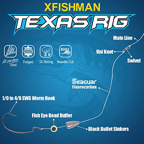 Texas-Rigs-for-Bass-Fishing-Leaders-with-Weights-Hooks-Rigged-Line-Kit - size: 2/0 Hooks-1/4 oz Weight-5pcs