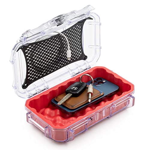 Evergreen 56 Clear Waterproof Dry Box Protective Case Colored Rubber Insert - Travel Safe/MilSpec/USA Made - Tackle Organization of Cameras, Phones, Camping, Fishing, Travel, Water Sports (Red) - color: Red