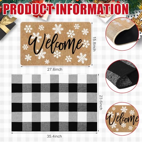 Tinideya 2 Pcs Winter Snowflake Doormats Christmas Layered Welcome Outdoor Door Mats with Buffalo Plaid Front Door Rug Non Slip Floor Mats for Porch Entryway Xmas Holiday Seasonal Decor - size: 16 x 28 Inch,24 x 35 Inch, style: Snowflake