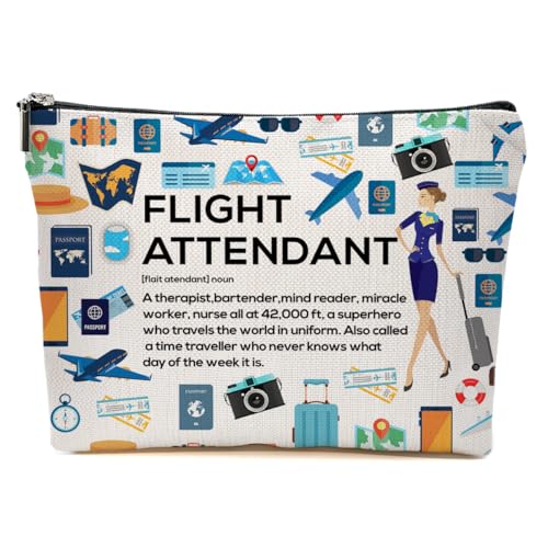 JIUWEIHU Flight Attendant Gifts Makeup Bag, Dog Gifts Cosmetic Bags Travel Organizer Bag Zipper Pouch, Birthday Stewardess Gifts for Women Friend Colleague Sister Mom Flight Attendant Aviation - color: Multicolor 0071