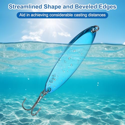Fishing Spoons Lures, Metal Saltwater Treble Trout Lures Jigging Spoon with Treble Hooks Casting Spinner Baits - color: Blue, size: 14g / 1/2oz