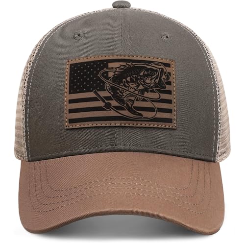 Fishing Gifts for Men - Snapback & Trucker Hats - American Flag Outdoor Fishing Hat - color: 03.grey Green(bassflag)