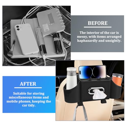 Car Headrest Back Seat Organizer, 4-in-1 Vehicle Seat Back Tissue Box with Cup Holder Headrest Hook, Phone Holder, Multifunctional Automotive Backseat Organizer, Universal for Vehicles (Black) - color: Black