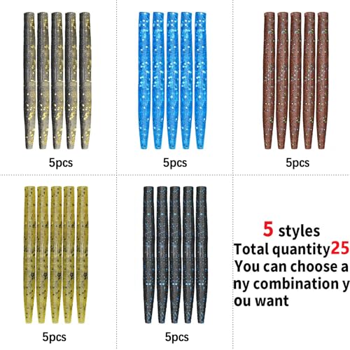 Ned Rig Kit for Bass Fishing – 25pcs/40pcs/60pcs/133pcs Finesse Soft Plastic Worms, Stick Baits, Swimbaits Lures with Shroom Ned Jig Heads, Complete Lure Set for Freshwater Fishing - color: 5 color-25pcs