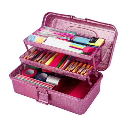 Glitter Purple 3 Layer Craft Storage Box, Purple Tackle Box Organizer for craft tool, Cosmetic Organizer for girls - color: Pink