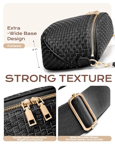 Trendy Woven Checkered Crossbody Bum Bag for Women，PU Leather Checkered Purse Fanny Packs Belt Bag (Woven Bum Bag - Pure Black) - color: Woven Bum Bag - Pure Black