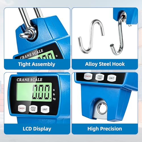 Digital Hanging Scale, 1100lb/500kg Crane Scale, Small Crane Scale with LCD Display and Hooks, Aluminum Alloy Body for Hunting, Outdoor, Fishing, Farm (Blue) - color: Blue-1100lb