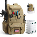 Piscifun 52L Fishing Tackle Backpack with Rod Holders & 4 Tackle Boxes, Large Tackle Bag for Gear Storage with Rain Cover - color: Khaki