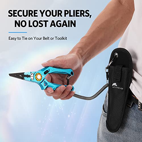 Saltwater Fishing Pliers, Split Ring Pliers for Fishing with Safety Lock, Fish Pliers with Sheath and Lanyard, Fishing Gifts for Men - color: A-blue