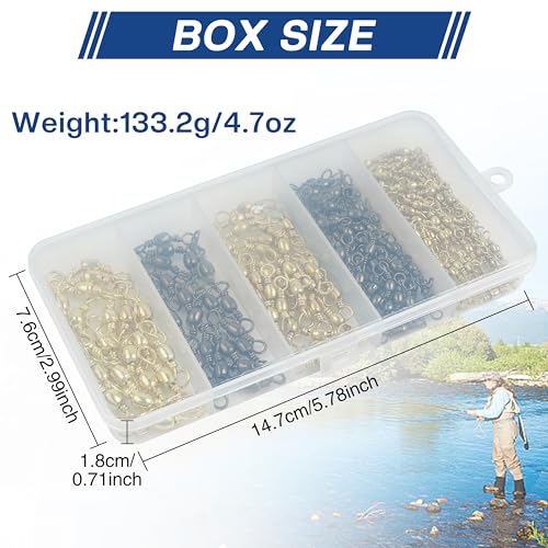 Fishing Barrel Swivels, 200pcs Rolling Ball Bearing Swivels with Solid Ring Fishing Tackle Accessories Hook Line Connector Copper with Stainless Steel Black & Gold Size 2 4 6 8 10