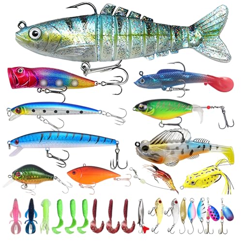 Fishing Lures kit, 27 Pcs Surprise Set Bass Fishing Lures for Freshwater,Fishing Gear Set- Valentine Gifts for Men, Father's Day Fishing, Fishermen, and Anglers