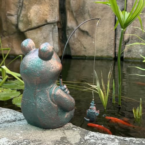 Antique Copper Fishing Frog Statue - Outdoor Garden Statue & Koi Pond Decor - color: Fishing Frog (Copper)
