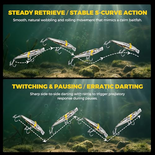 Fishing Lures Minnow Fishing Jerkbait Hard Bait, Noisy Wiggling and Vibrating Actions for More Bites, Deep Diving Swimbait Hard JerkBaits for Bass Pike Trout Walleye Freshwater Saltwater - color: Combination B