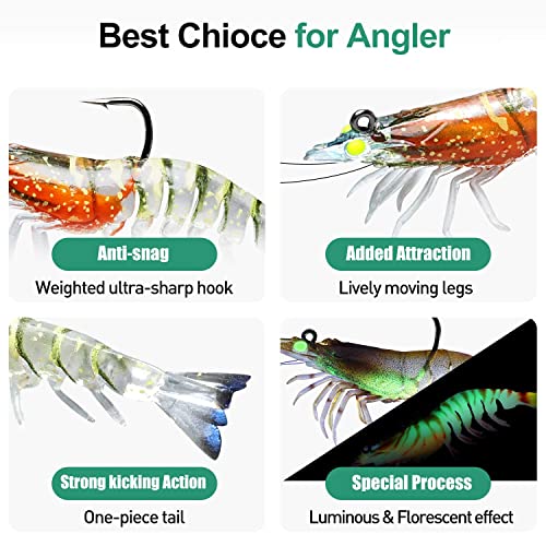 TRUSCEND Duramax Pre-Rigged Fishing Lures with BKK Jig Hooks, Easy Catch 10X Tear-Resistant TPE Soft Swimbaits for Bass Trout Crappie Walleye Redfish Grouper, Fishing Bait for Saltwater and Freshwater - color: A3-4.3"-0.75oz