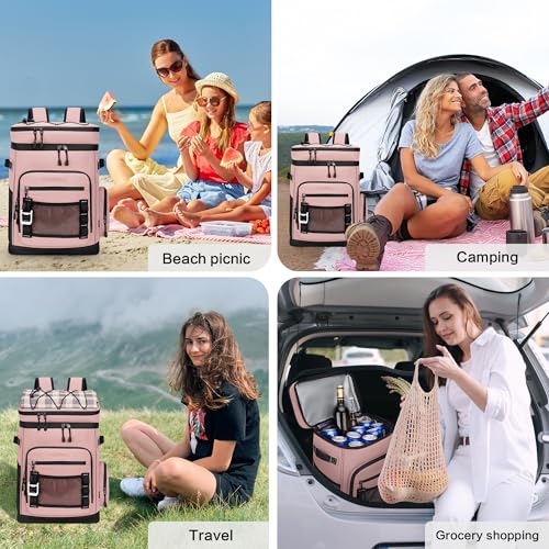 Hulongo Large Waterproof Insulated Cooler Backpack for Men & Women, Leak Proof Cooler Backpack for Camping, Beach, Fishing, Picnic, Travel, Outdoor, 30L, 48Cans - color: Pink
