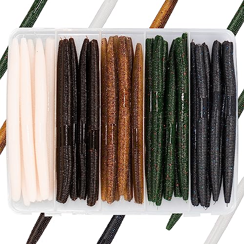 30/50/78/100Pcs Senko Worms Kit – 4"/5" Soft Plastic Fishing Lures with Salt Impregnation for Bass Fishing - color: Multi Colors D, size: 5 inch