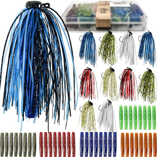 Ned Rig Jig Heads Soft Plastic Worms Fishing Lures Kit, 60/50/10 Pcs Weedless Skirted Mushroom Ned Rigs Jighead Hooks Stick Baits Bass Fishing Lures for Freshwater Saltwater - color: 50 Pcs Ned Lures