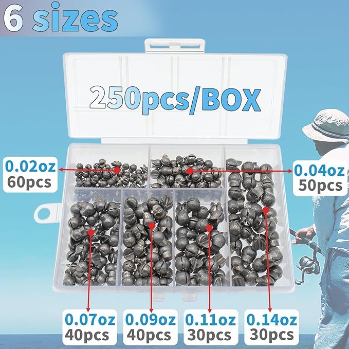 250/150pcs Split Shot Fishing Sinkers, Fishing Weights Sinkers Open Mouth Design Weights Clip Freshwater Saltwater Fishing Accessories - style: 250pcs Duckbill