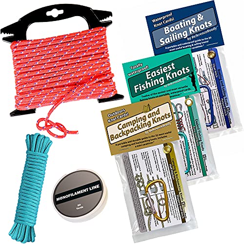 ReferenceReady Deluxe Knot Tying Kit with Rope, Cord, Fishing Line, and 3 Knot Tying Guides (Outdoors, Fishing, Boating) for Preppers and Survivalists
