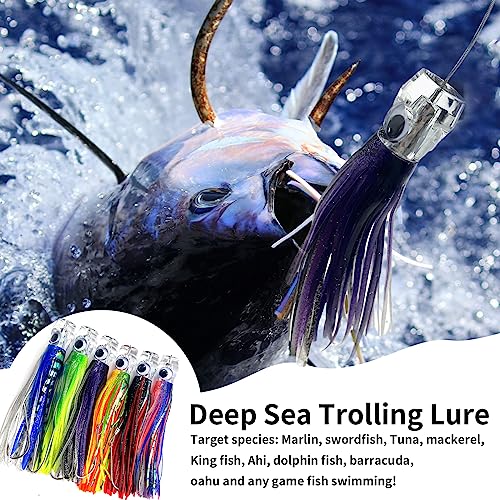 YOTO Trolling Lure Saltwater,6.5/9 inch 6 pcs Squid Skirted Deep Sea Fishing Lure kit,Tuna,Marlin,Wahoo,Shark,Mahi Trolling Fishing Lures - color: 6.5in - 6pcs
