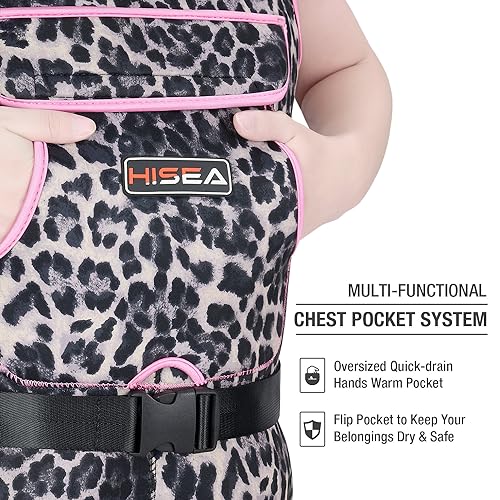 HISEA Womens Chest Waders, 4.5mm Neoprene Leopard Hunting Wader for Women with Insulated Boots, Waterproof Fishing Waders - color: Arabian Leopard, size: 10