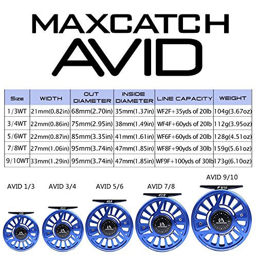 Maxcatch AVID Fly Fishing Reel with CNC-machined Aluminum Body - 1/3, 3/4, 5/6, 7/8, 9/10 Weights(Black, Green, Blue) - color: Fly Reel Blue, size: 5/6wt
