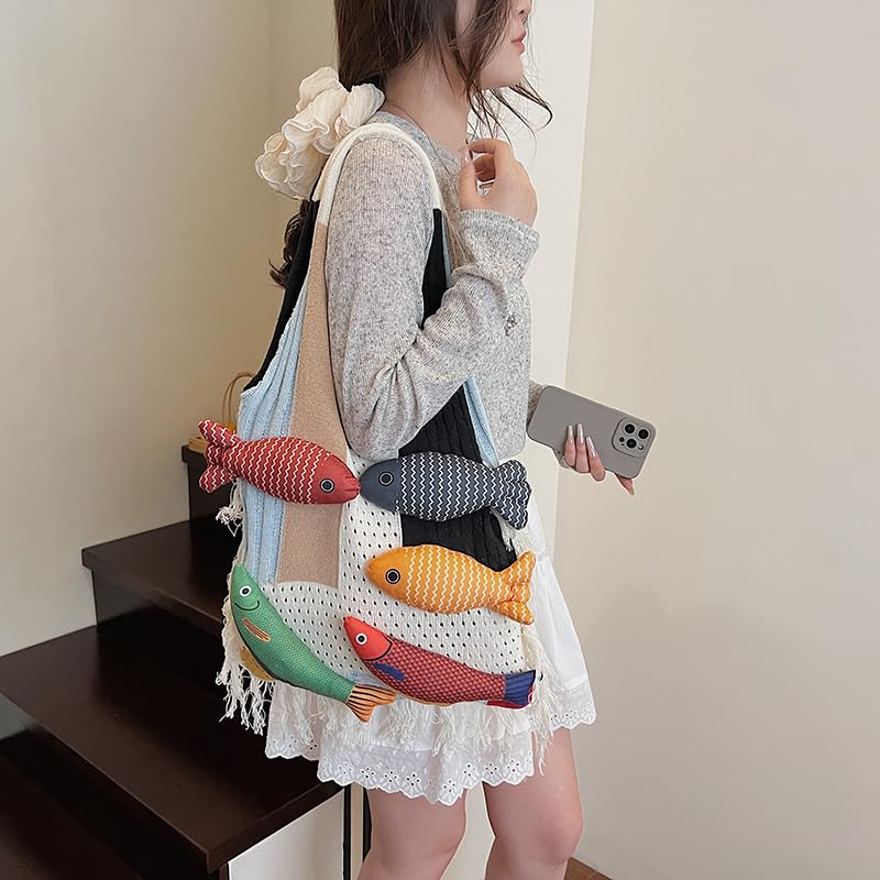 Bohemian style travel handbag for women large-capacity woven bag vacation beach seaside tote bag crochet purse - color: White