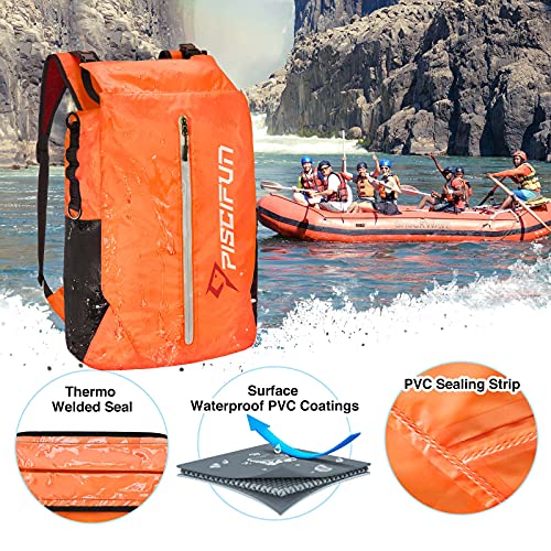 Piscifun Dry Bag Waterproof, Lightweight Dry Backpack Roll-Top Sealed with Waist Pouch and Phone Case Keeps Gear Dry Inside for Kayaking, Boating - color: Orange, size: 20L
