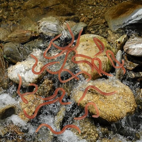 Joyzan Fishing Bait,Soft Lure Trout Fake Earthworm Bass Artificial Worm Kit | Faux Lures Trick Toy Drop Shot Bloodworm Grub Stickbaits Realistic Tackle Lifelike Shaped Stretchy Fresh Water PVC 18PCS