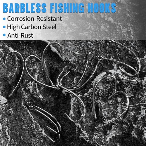 Barbless Fishing Hooks, 50/150pcs Carp Fishing Hooks Trout Hooks Circle Hooks Curve Shank Crank Fly Tying Hooks Carp Hair Fishing Bait Rigs for Freshwater Saltwater Fishing - size: 2#_150pcs