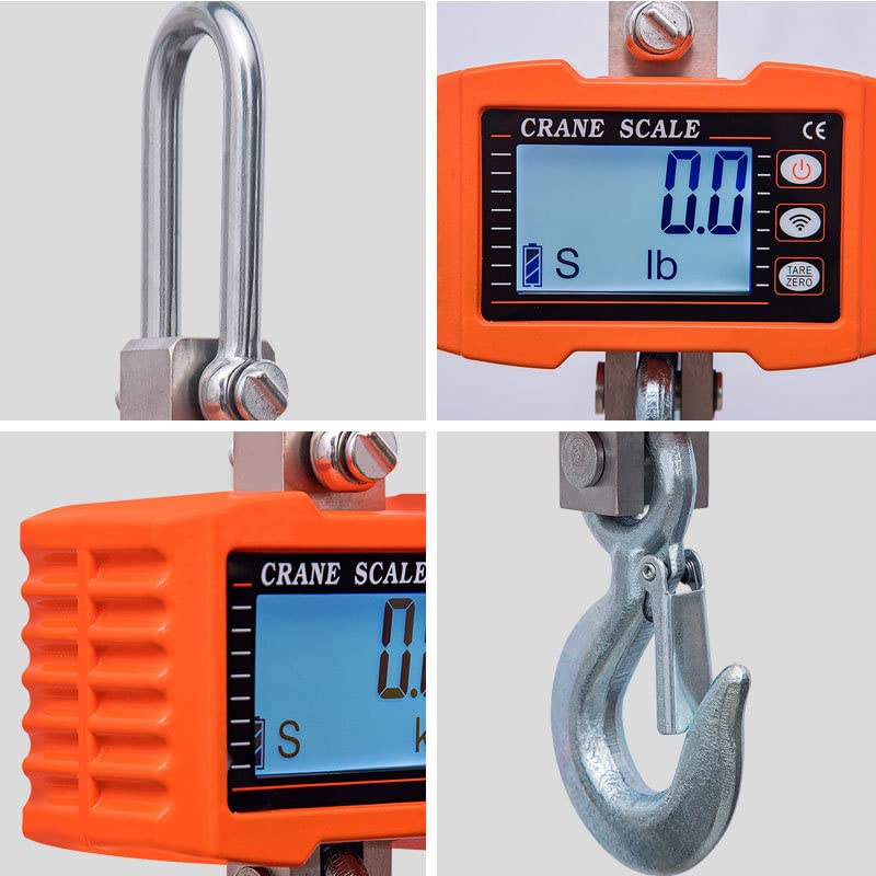 Crane Scale 1000KG 2200LBS Heavy Duty Hanging Scale Digital Crane Scale with Backlit LED Display for Farm Hunting Construction Factory Measuring Tool