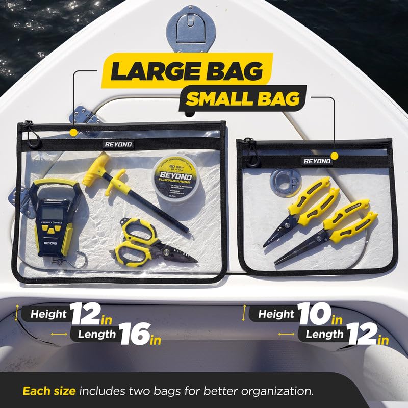 Beyond Fishing DryVault Tackle Storage Bag – Soft Plastic Bait Storage, Fishing Tackle See Through Bait Bag, Water-Resistant, Durable & Transparent Soft Bait Organizer for Easy Gear Access - size: Large - 4 Pack (H 12" L 16")