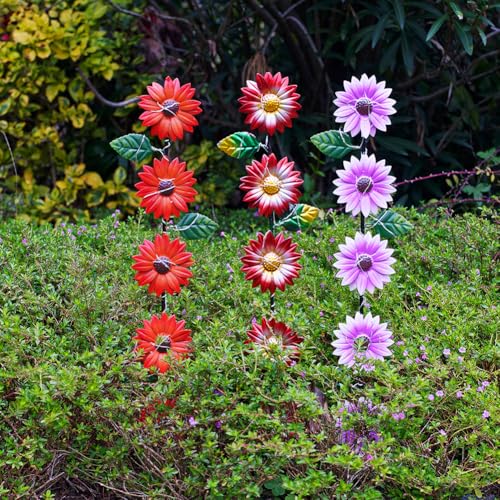 Set of 3 Solar Garden Lights,22.6'' H Flowers Decorative Garden Stakes,Waterproof Metal Spring Yard Art Decor,Solar Stake Lights for Outside,Lawn,Yard,Patio - color: Flowers 2-3Pack