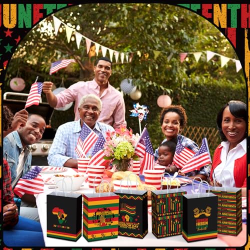 Kosiz 24 Pcs Juneteenth Gift Bags with Handles Bulk Juneteenth Party Favor Bags Black History Month Freedom Day Goodie Bag African American Independence Day Decor Gift for June 19th Party Supplies - style: Juneteenth