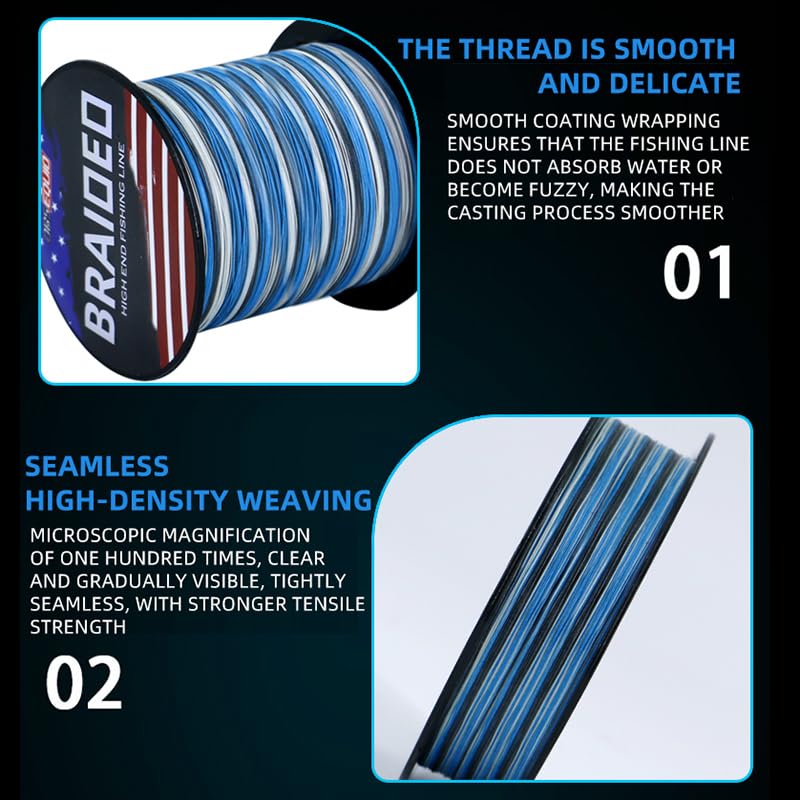 Braided Fishing Line - PE 8 Strand,Fishing Wire,Fish Line Braid 14LB,16LB,22LB,30LB,40LB,50LB Braid Fishing Line -for Fishing in Saltwater and Fresh Water
