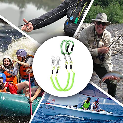 HERCULES M4 Fishing Lanyard, Fishing Pole Tether, Kayak Paddle Leash, Heavy Duty Retractable Coiled Lanyard for Fishing, Rods, Pliers, Boating, Paddles, Kayak - color: Pack of 2 Green, 5.9"