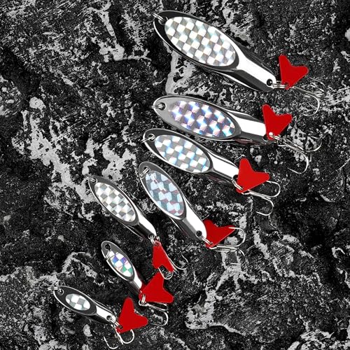 Fishing Spoons Lures, 8pcs Metal Casting Jigging Spoons Silver Trolling Pike Spoon Trout Lures with Treble Hooks for Bass Trout Salmon Pike Walleye Fishing - size: 1/4 oz_8pcs